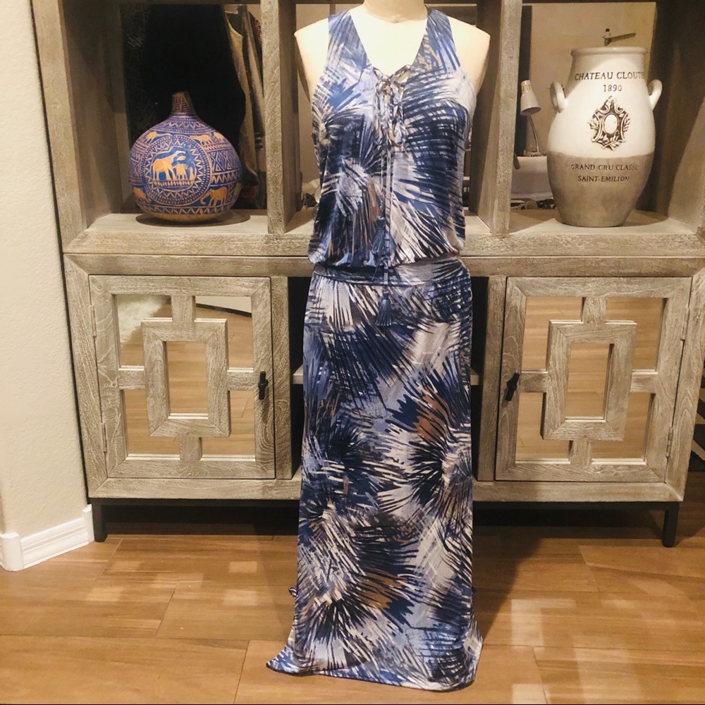 Veronica M. Blue & White Racerback Maxi Dress